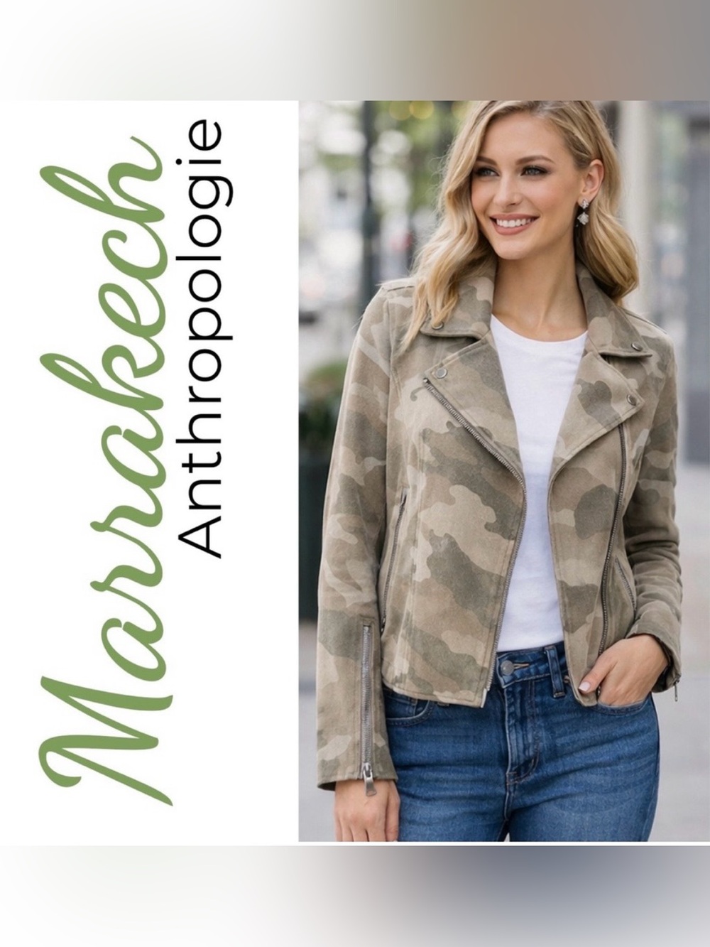 Anthropologie Marrakech Camouflage Moto Jacket Suede -Large